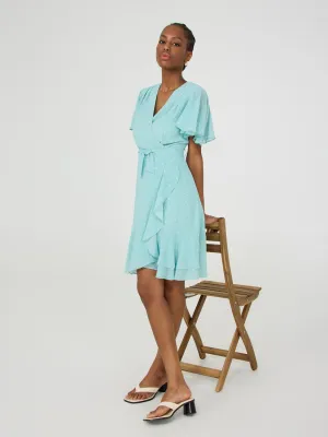 Dot Print Flutter Sleeve Wrap Dress garden party