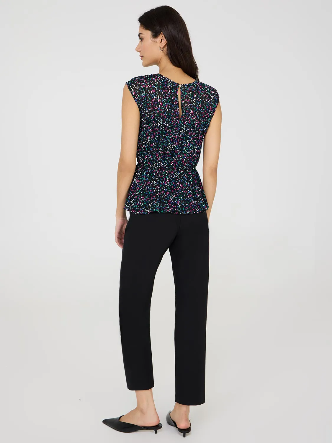 Dot Print Mesh Top With Illusion Neckline stay active