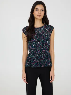 Dot Print Mesh Top With Illusion Neckline all day