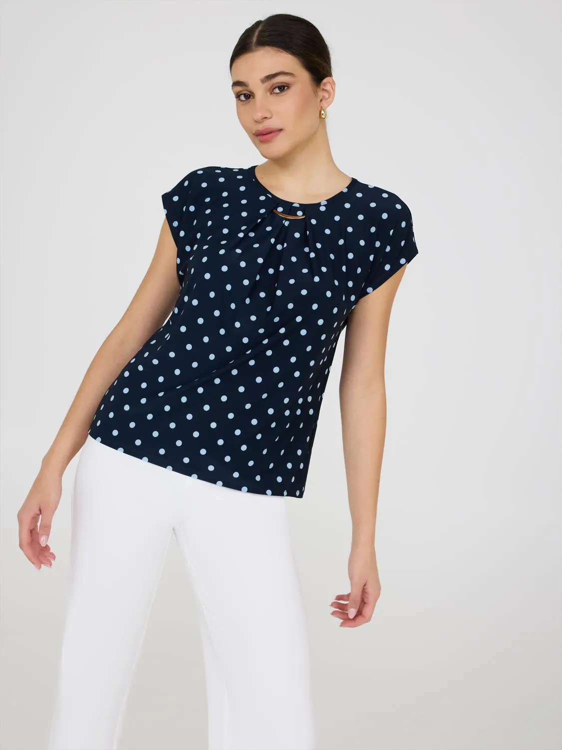 Dot Print Pleated Top With Bar Detail Everyday Style