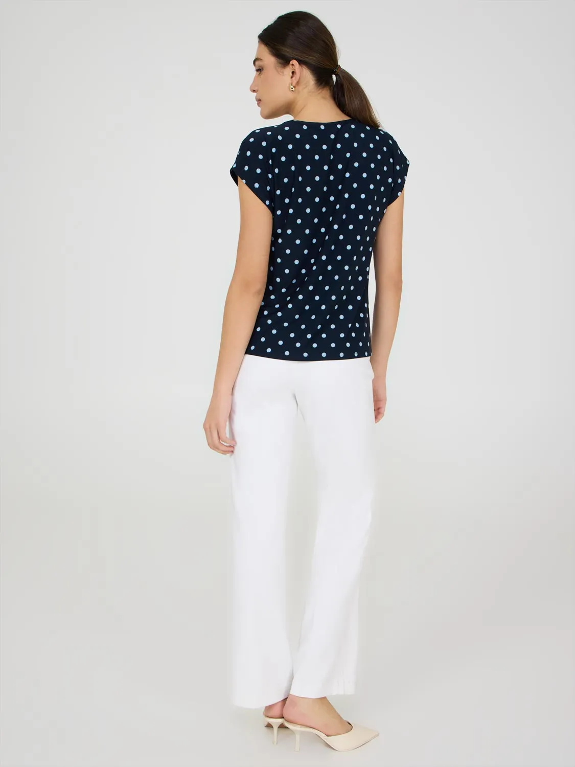 Dot Print Pleated Top With Bar Detail Autumn Cool