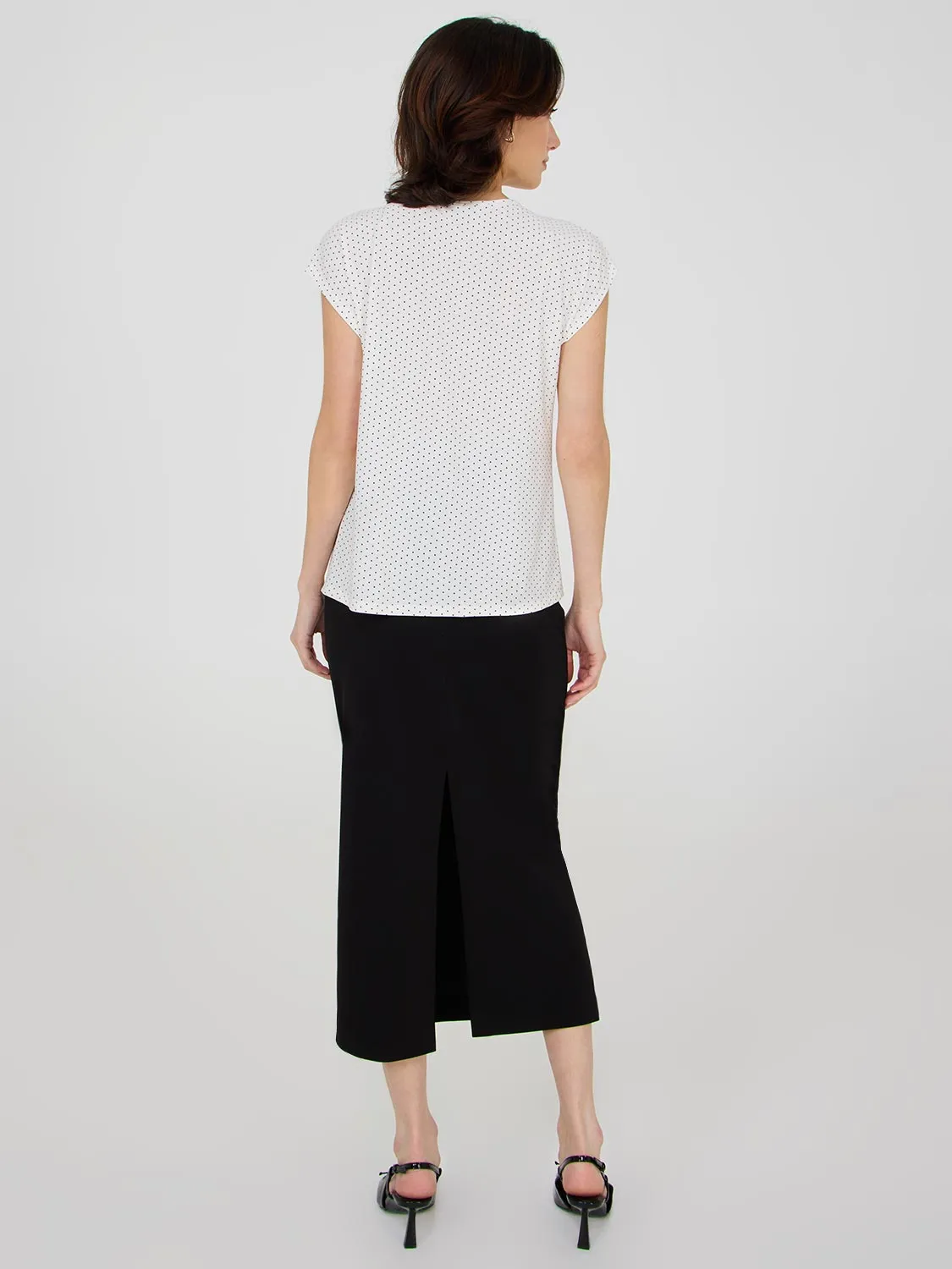 Dot Print Pleated Top With Bar Detail Low Key Look