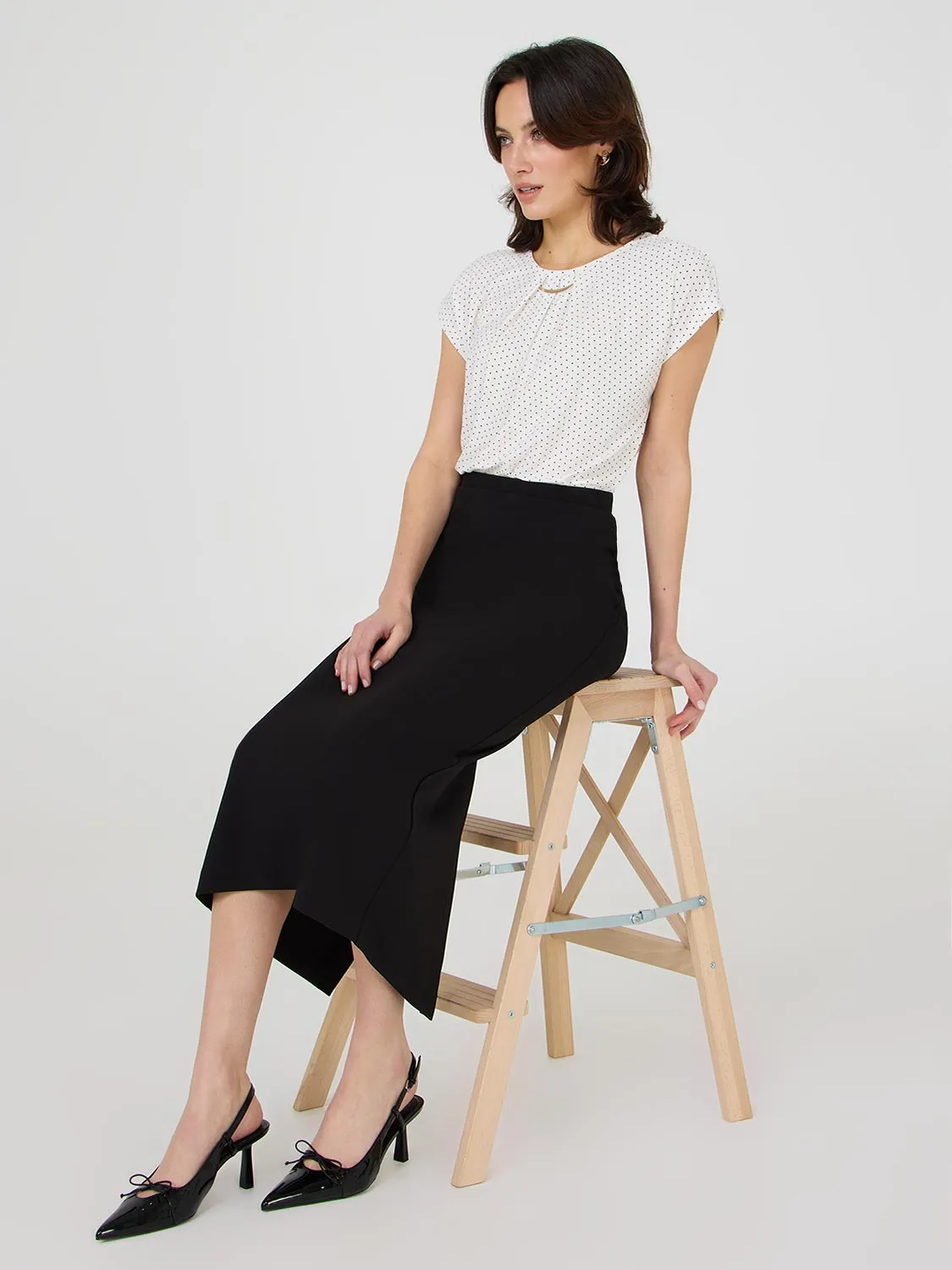 Dot Print Pleated Top With Bar Detail Style Mix