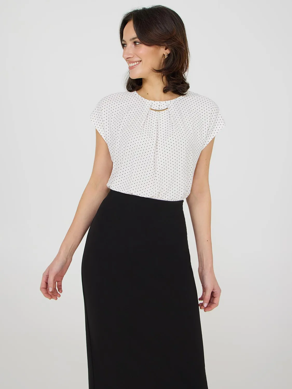 Dot Print Pleated Top With Bar Detail Feel Modern