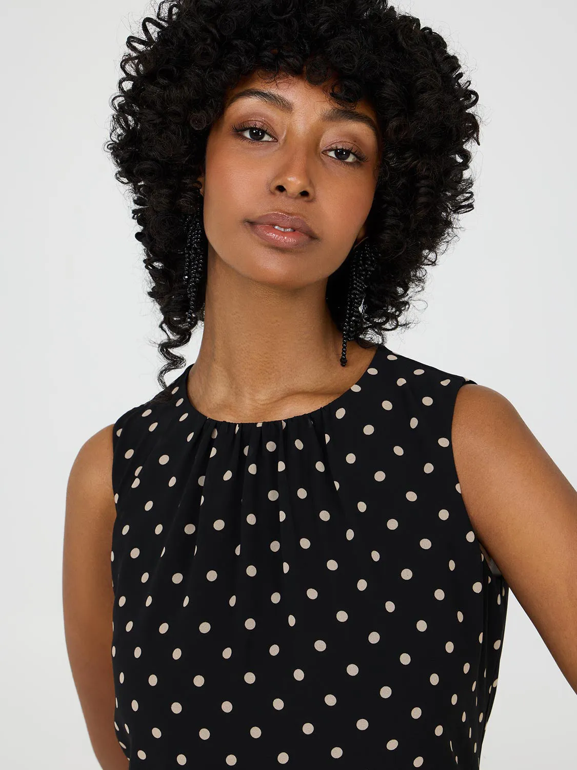 Dot Print Sleeveless Chiffon Top all fit