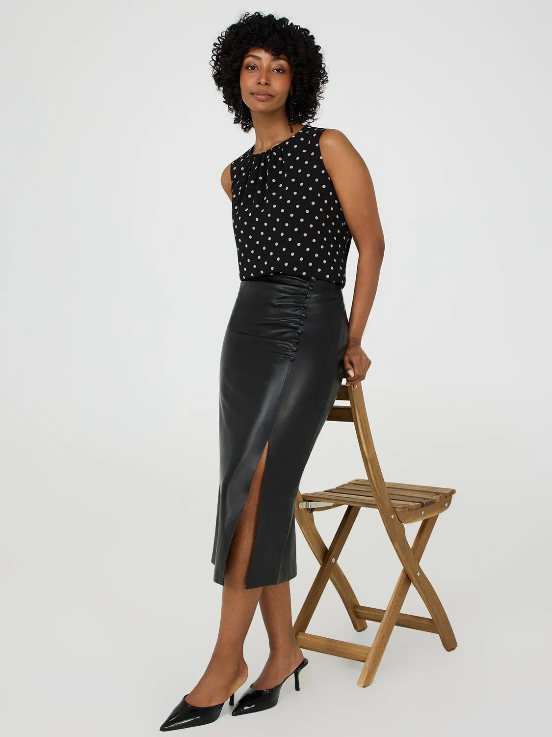Dot Print Sleeveless Chiffon Top comfy line