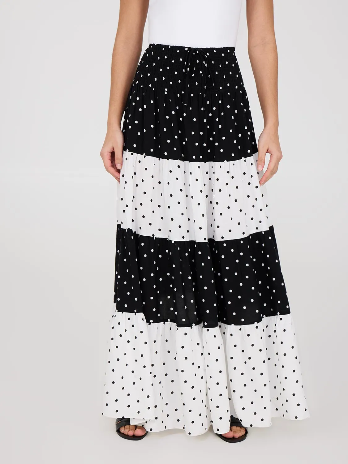 Dot Print Tiered Maxi Skirt free mix