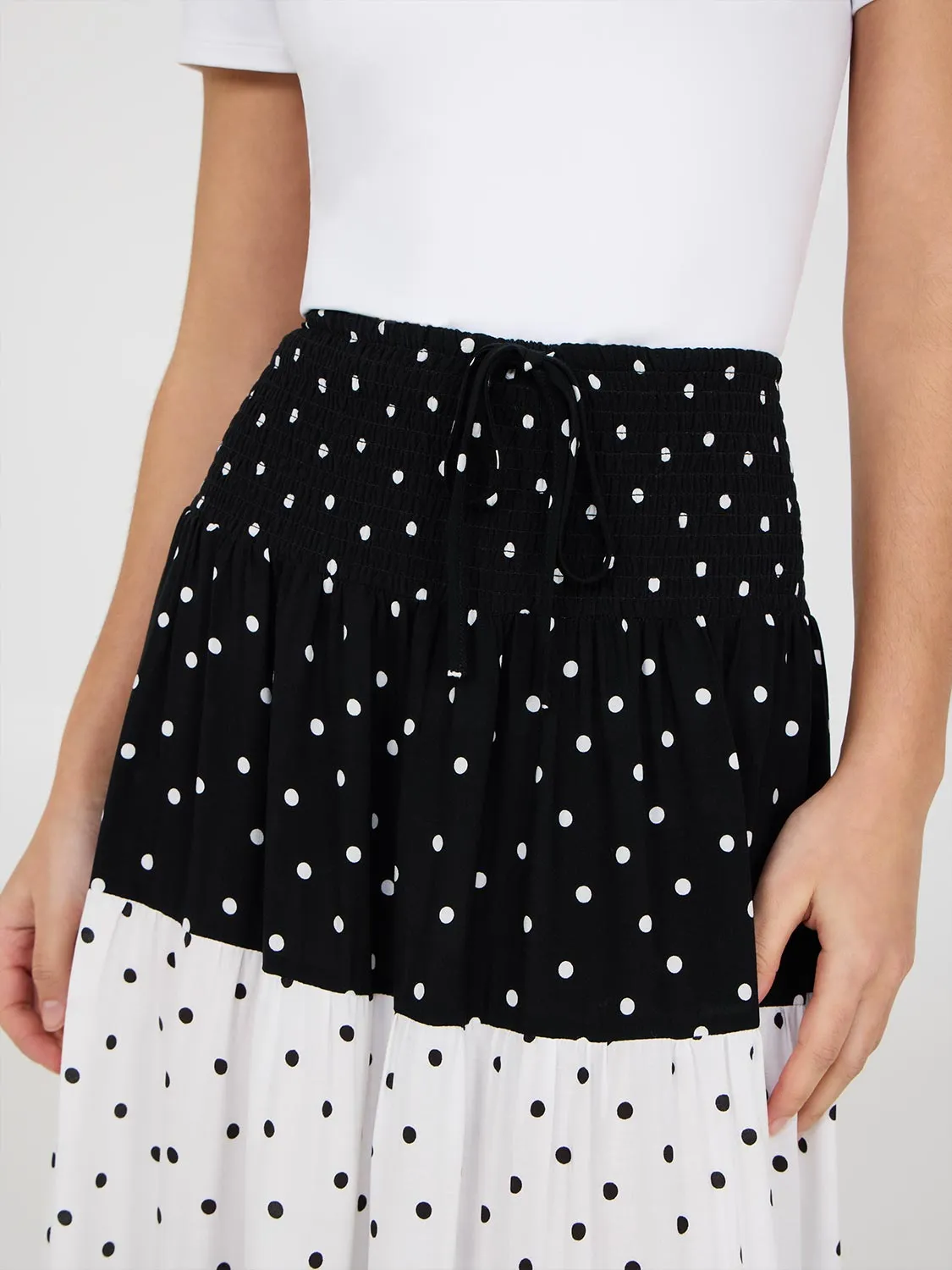 Dot Print Tiered Maxi Skirt trend mix