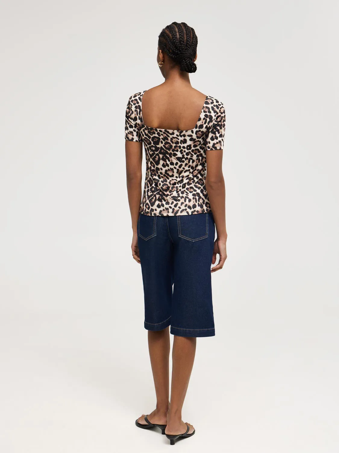 Double Layer Animal Print Square Neck T-Shirt Signature Feel