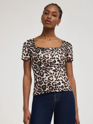 Double Layer Animal Print Square Neck T-Shirt Essential Edit