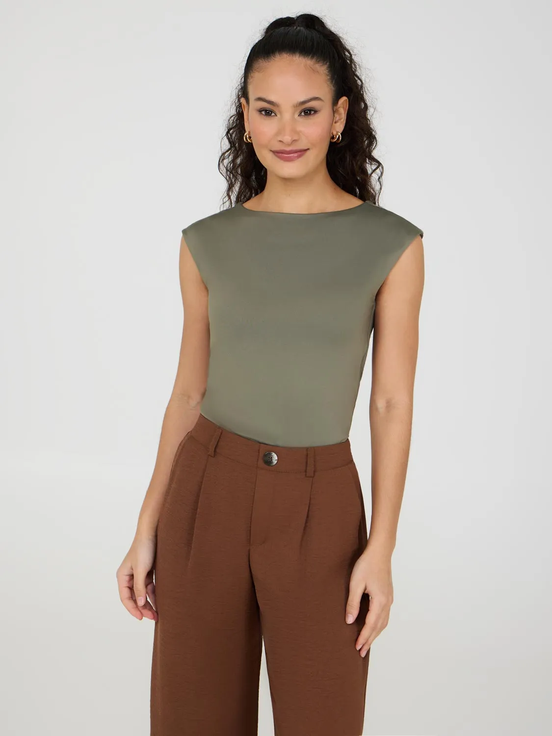 Double Layer Boat Neck Sleeveless Top subtle curve