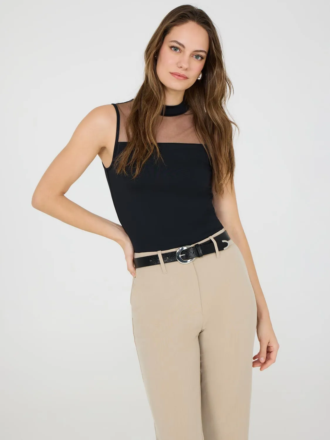 Double Layer Mesh Yoke Top everyday ease