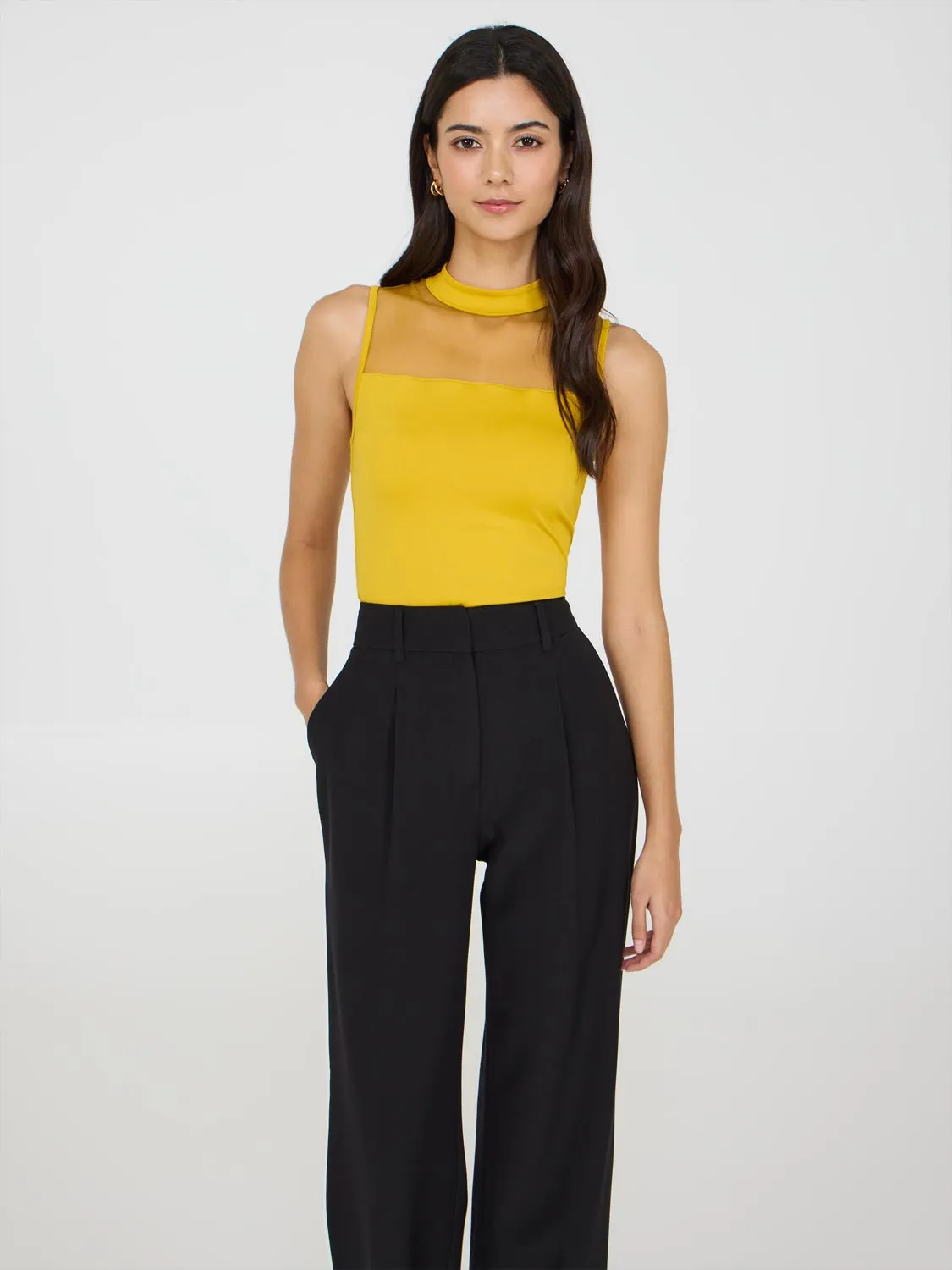 Double Layer Mesh Yoke Top sport luxe