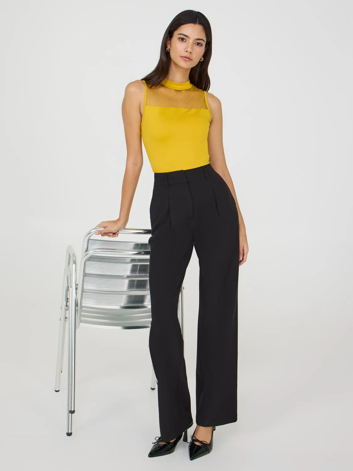 Double Layer Mesh Yoke Top transitional look