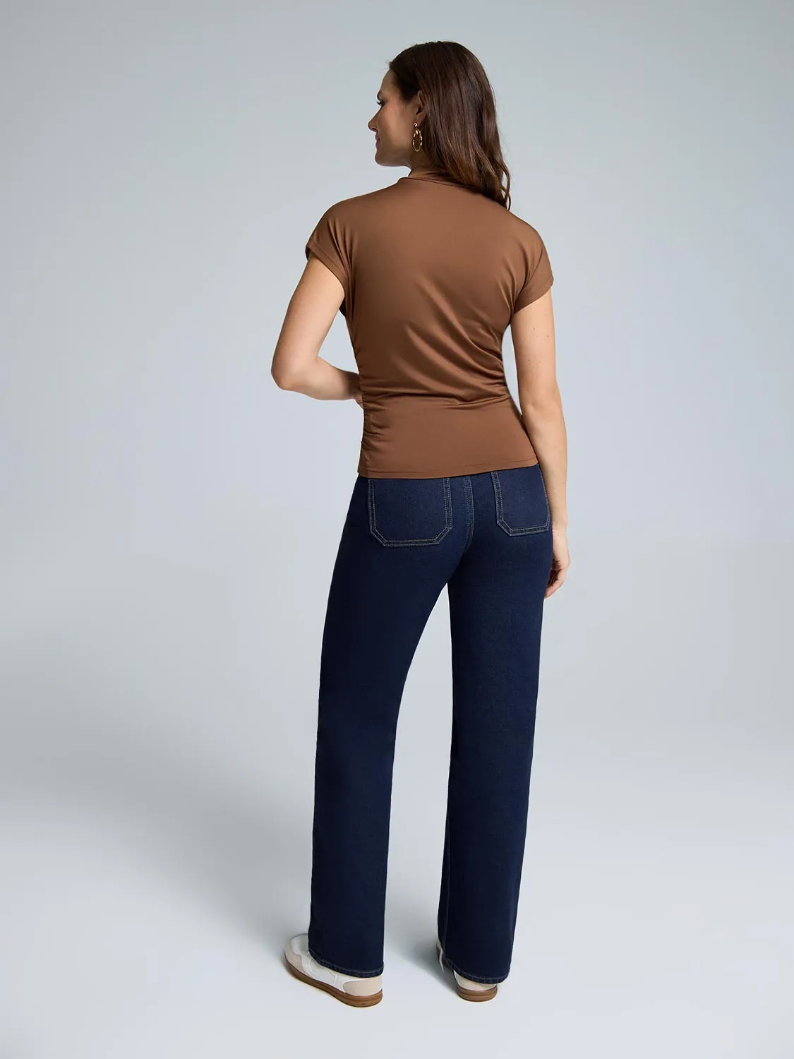 Double Layer Ruched Mock Neck Top Everyday Cool