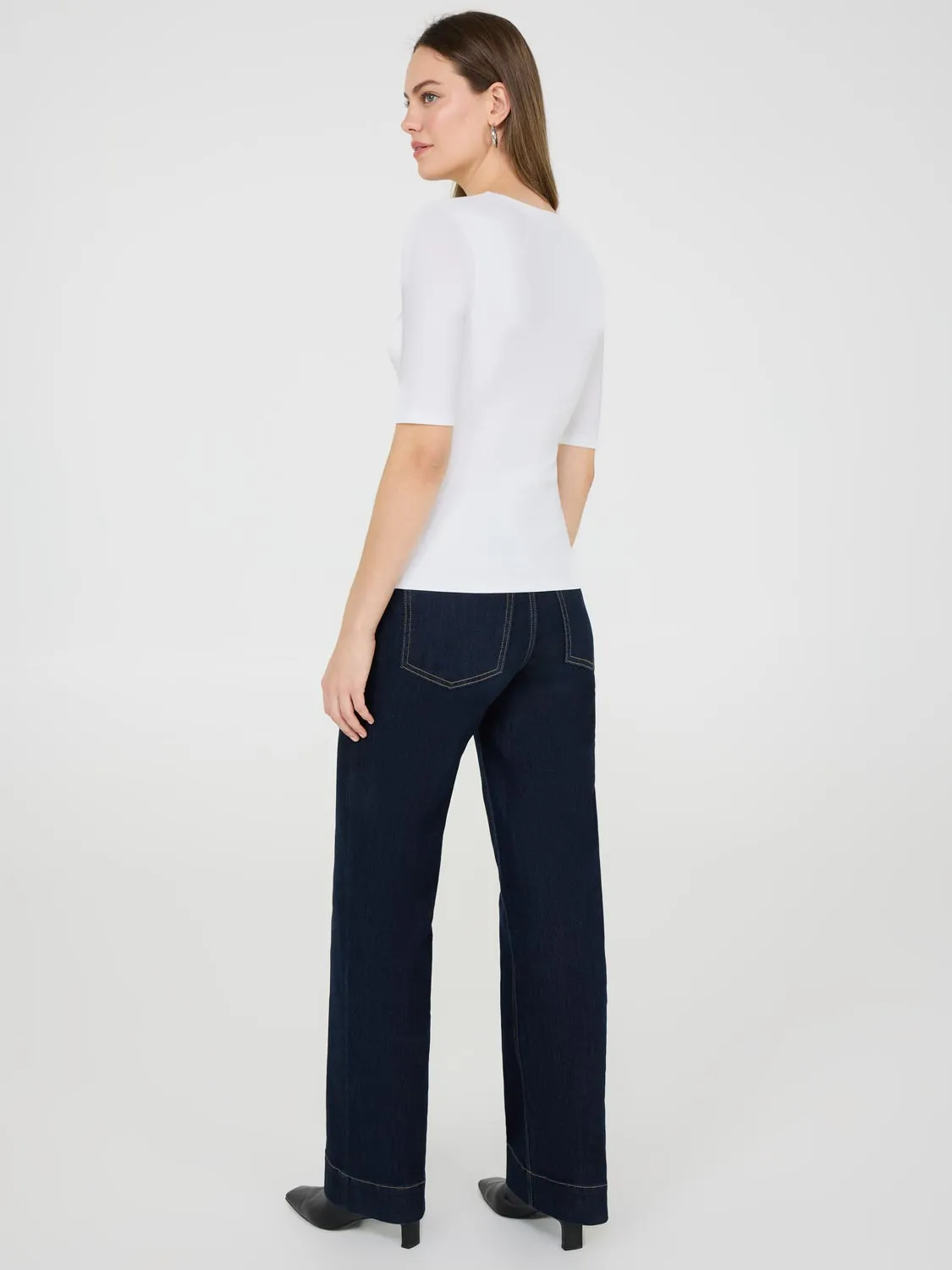 Double Layer V-Neck Elbow Sleeve Top Original Mood