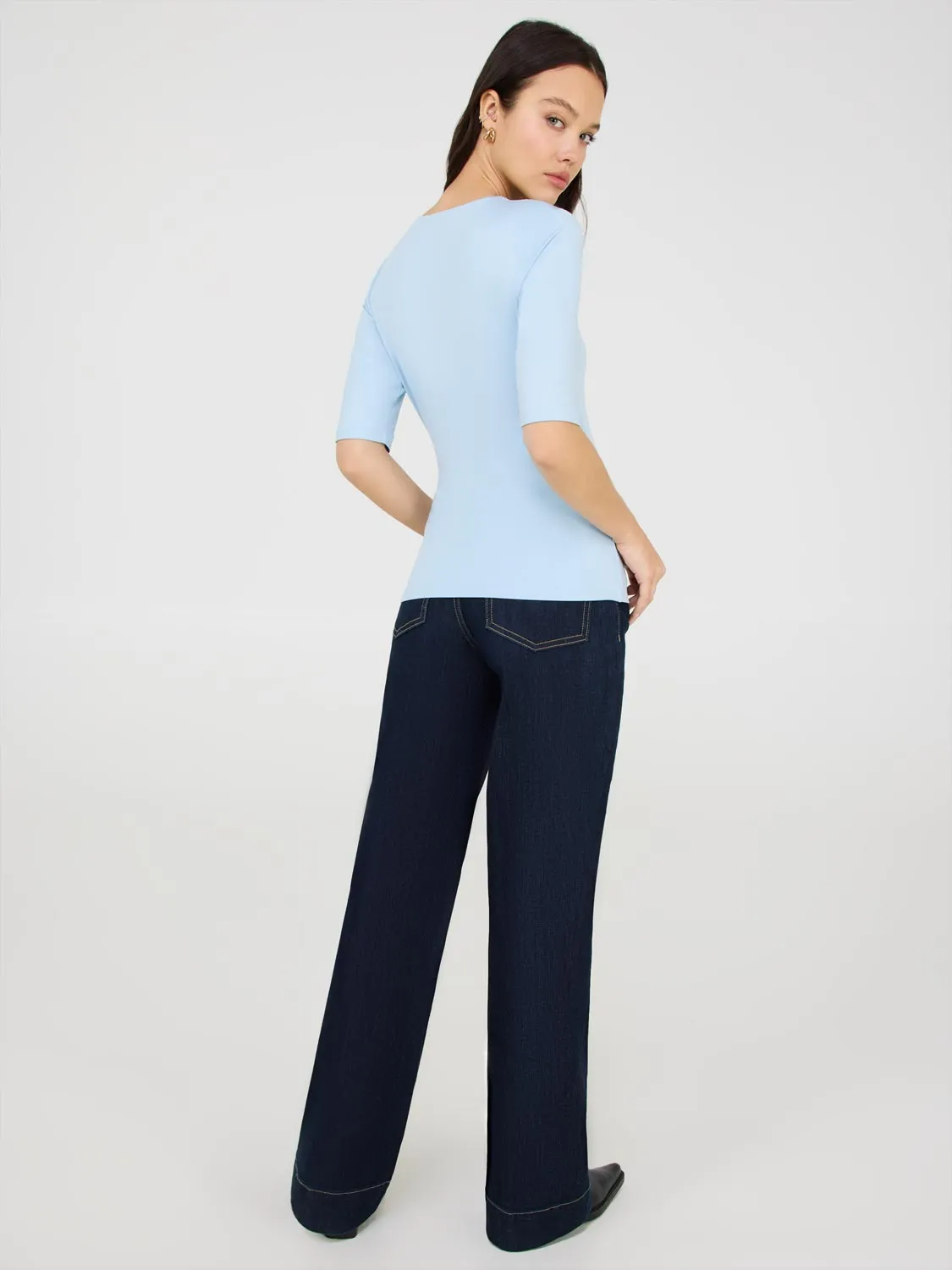 Double Layer V-Neck Elbow Sleeve Top Winter Base