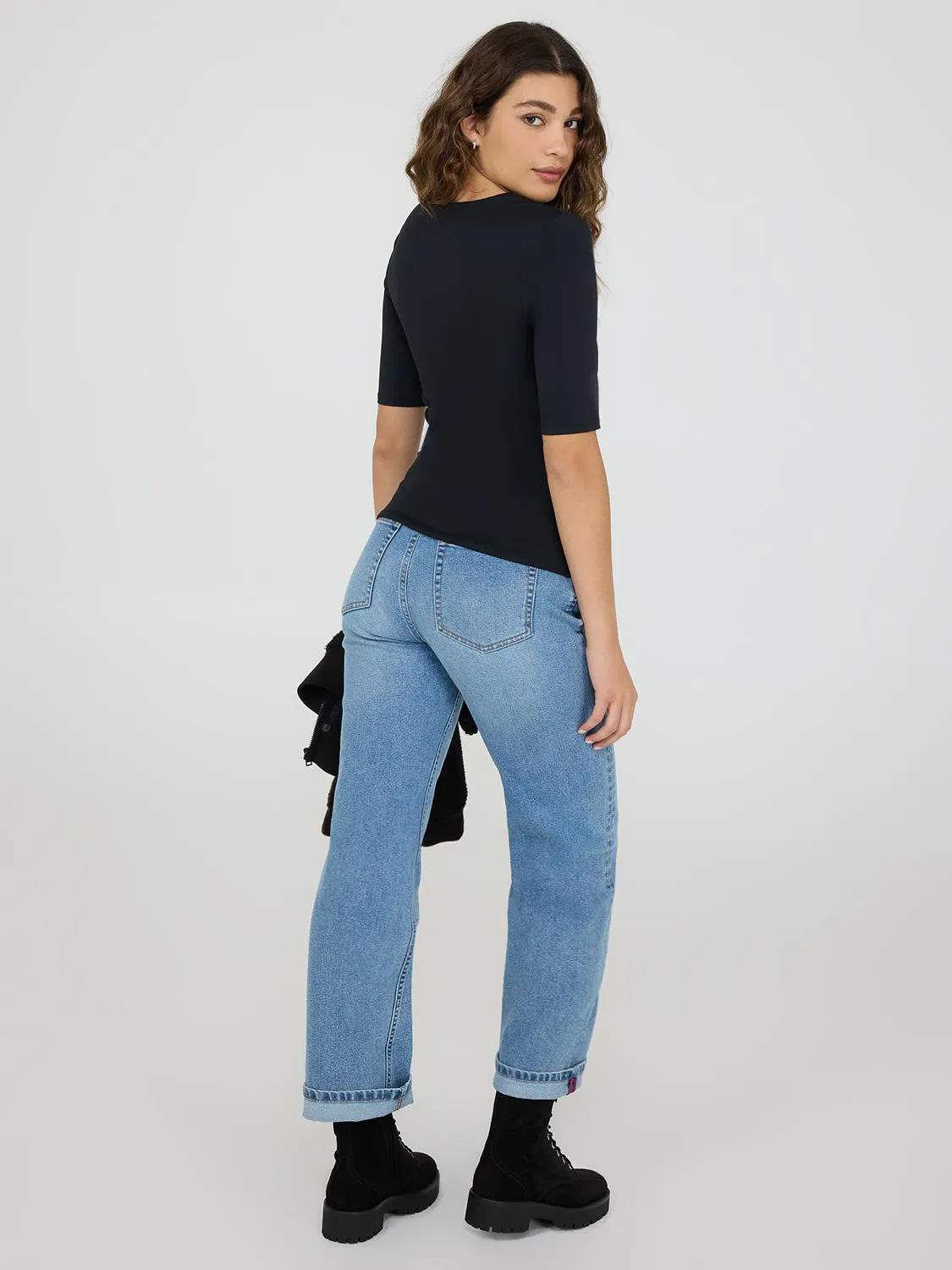 Double Layer V-Neck Elbow Sleeve Top Pop Culture