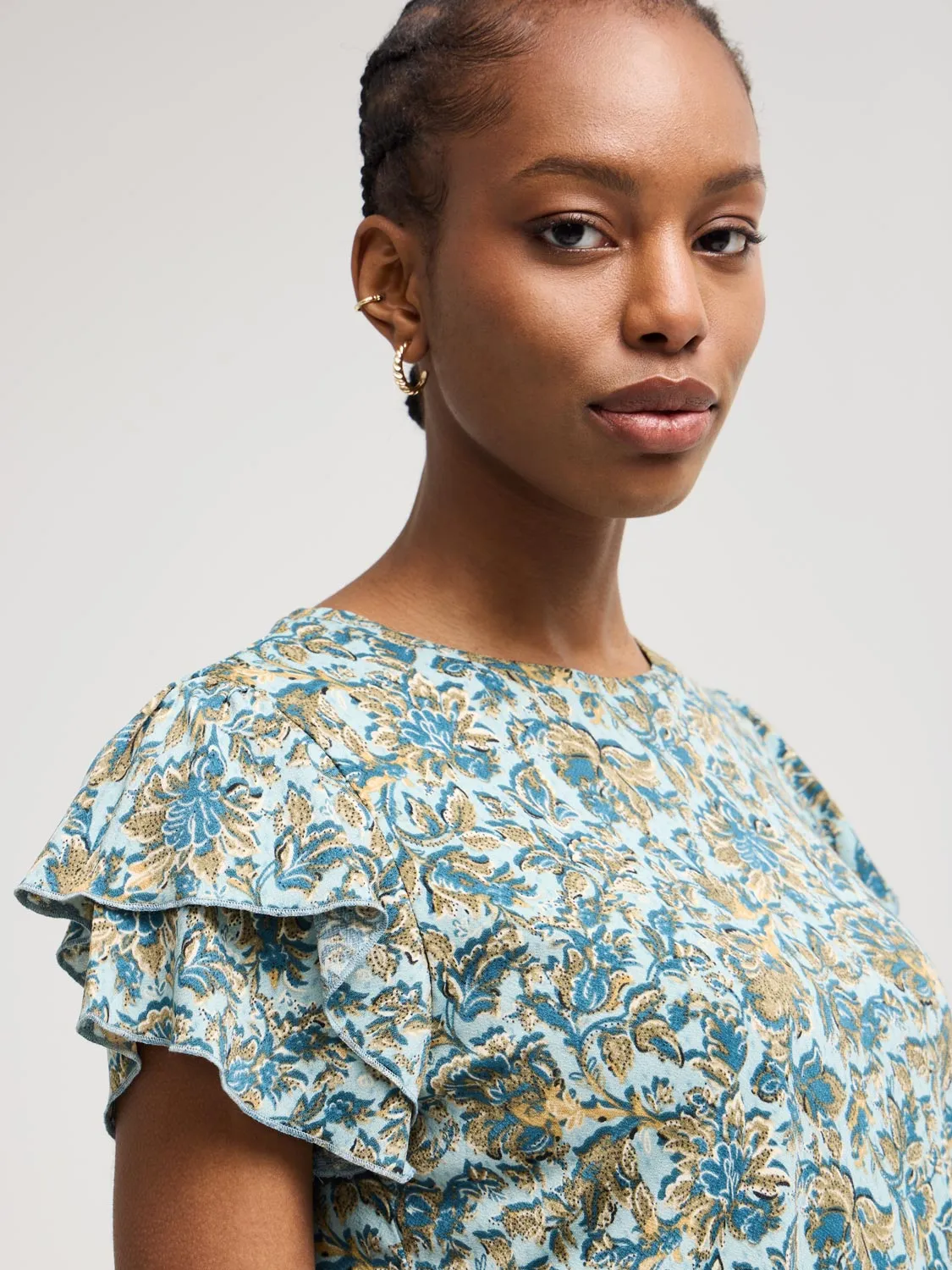 Double Ruffle Sleeve Floral Top Style Goals