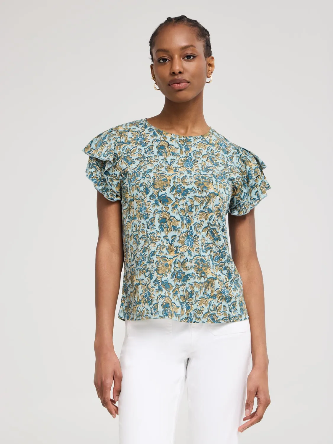 Double Ruffle Sleeve Floral Top Street Cool