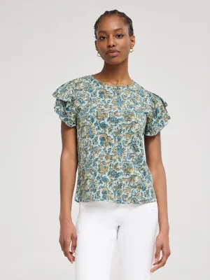 Double Ruffle Sleeve Floral Top Street Cool
