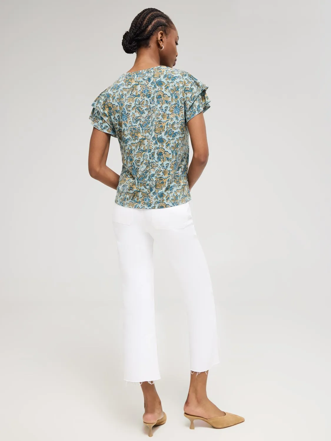 Double Ruffle Sleeve Floral Top Free Form