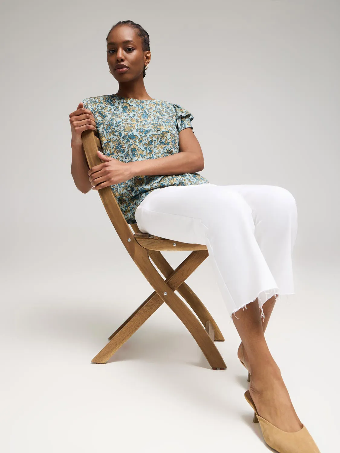 Double Ruffle Sleeve Floral Top Versatile Pick