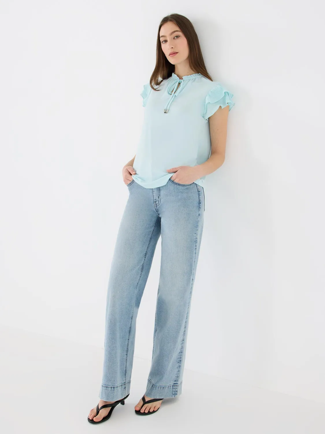 Double Ruffle Sleeve Top With Front Keyhole Subtle Cool