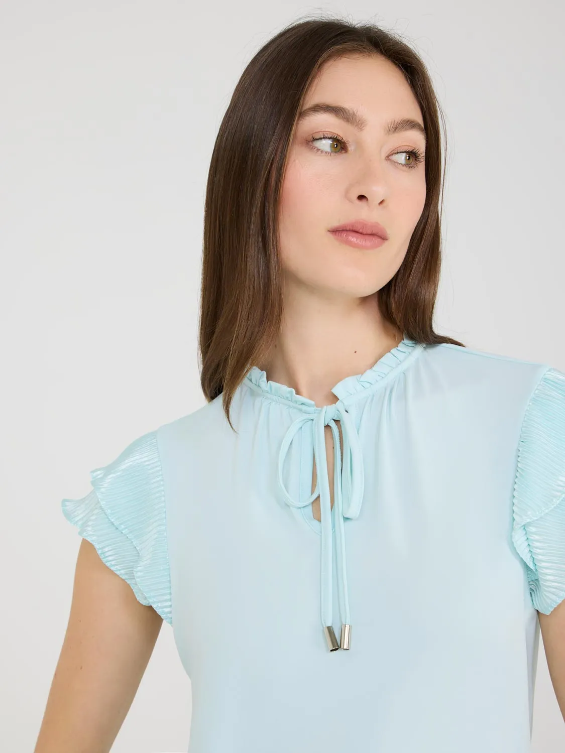 Double Ruffle Sleeve Top With Front Keyhole Outdoor Style