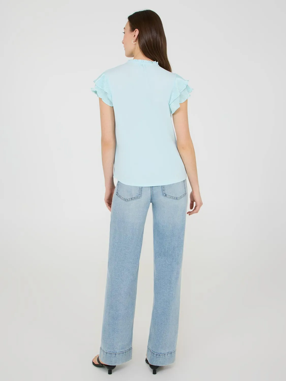 Double Ruffle Sleeve Top With Front Keyhole Perfect Match