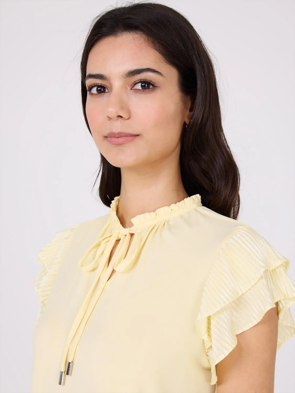 Double Ruffle Sleeve Top With Front Keyhole Movie Vibes