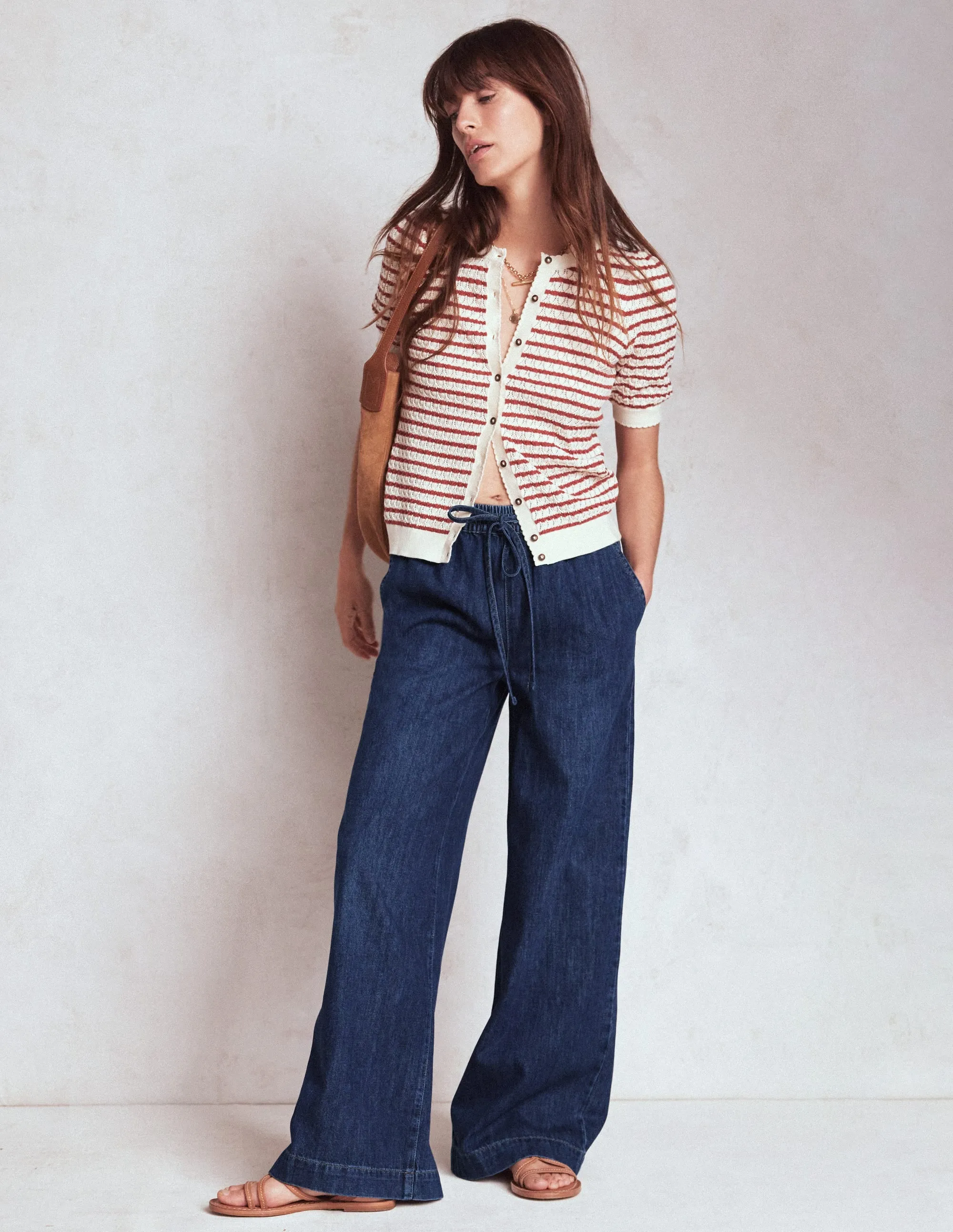 Drawcord Denim Trousers-MID WASH customizable options