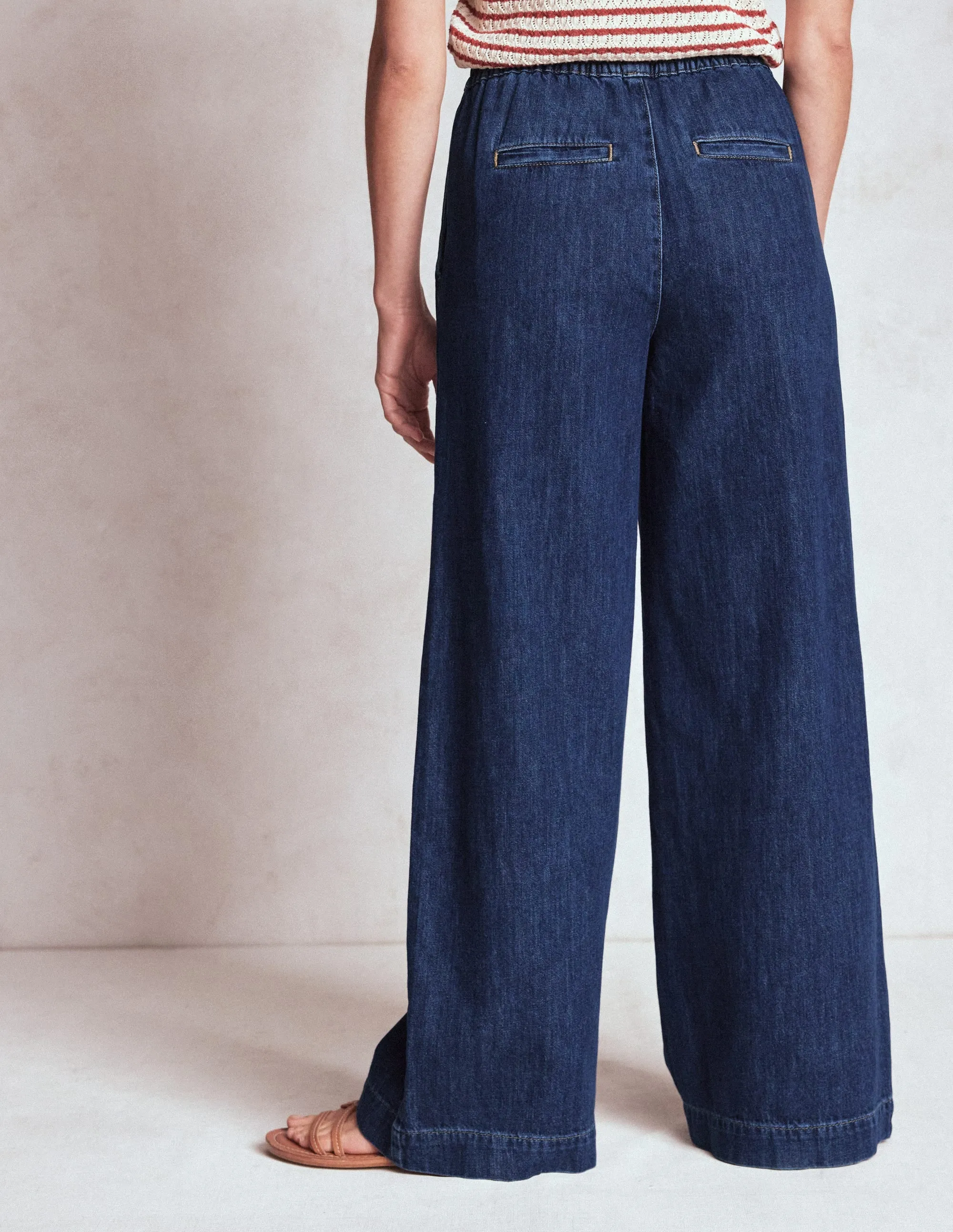 Drawcord Denim Trousers-MID WASH trend setter