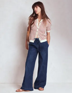 Drawcord Denim Trousers-MID WASH customizable options