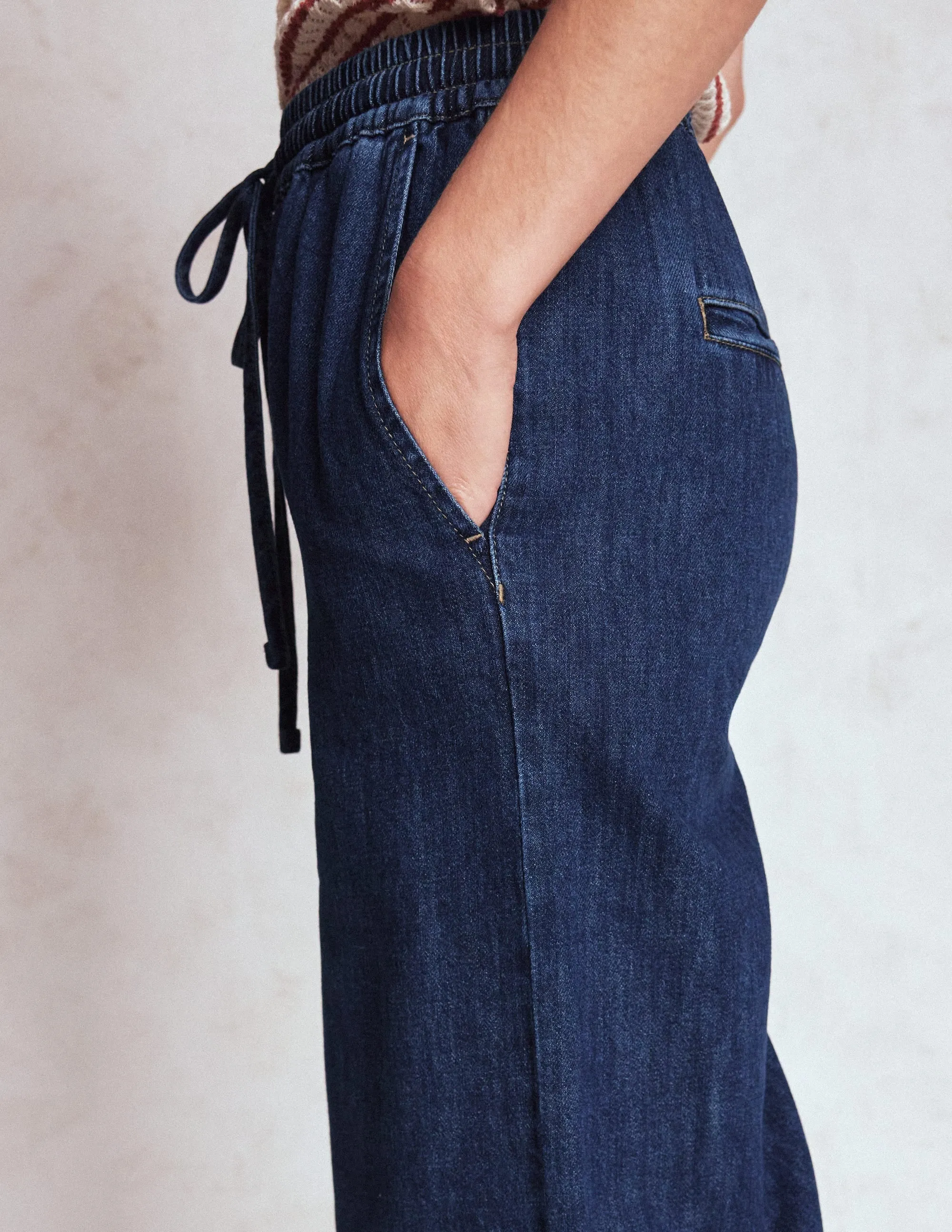 Drawcord Denim Trousers-MID WASH urban look