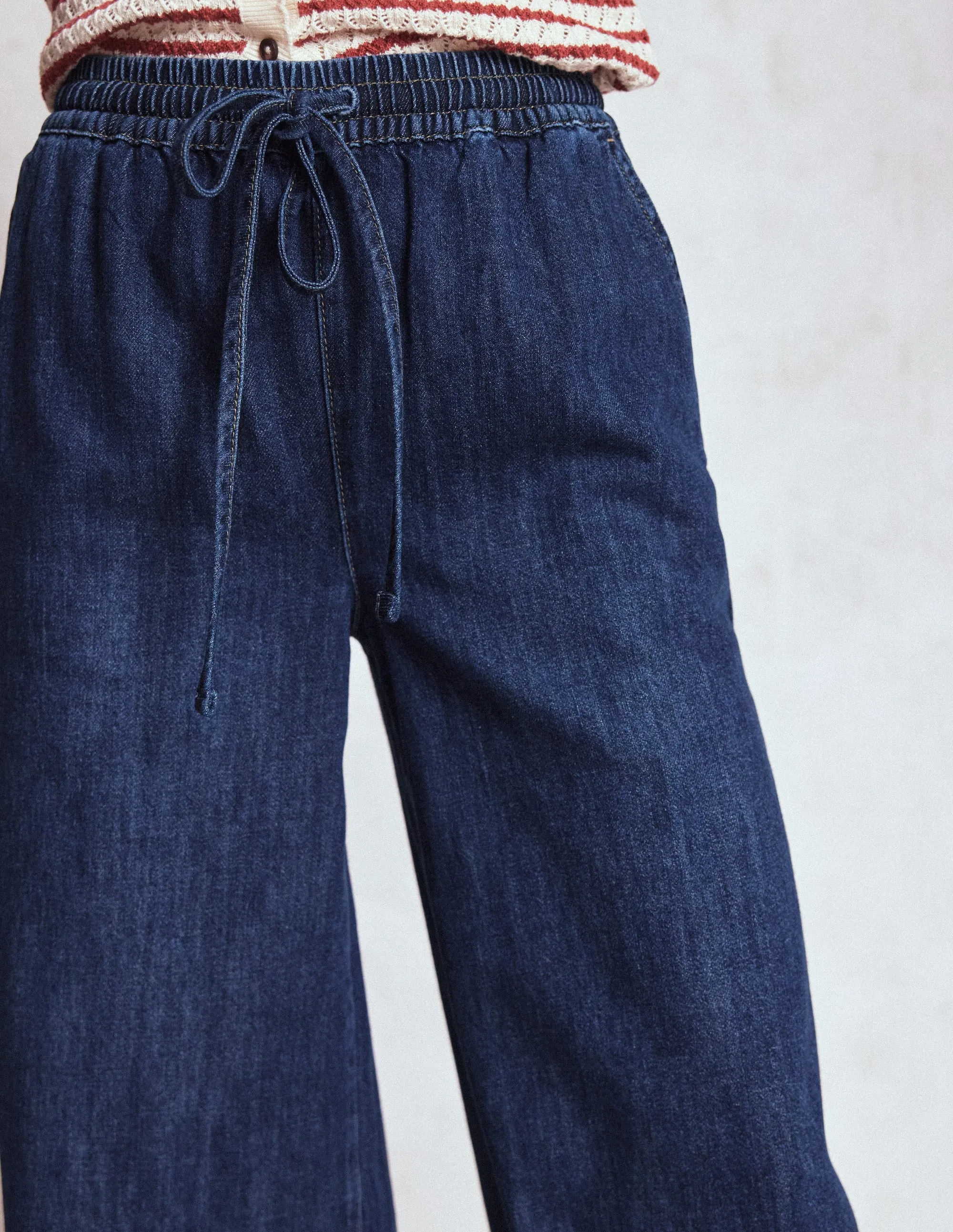 Drawcord Denim Trousers-MID WASH holiday trip