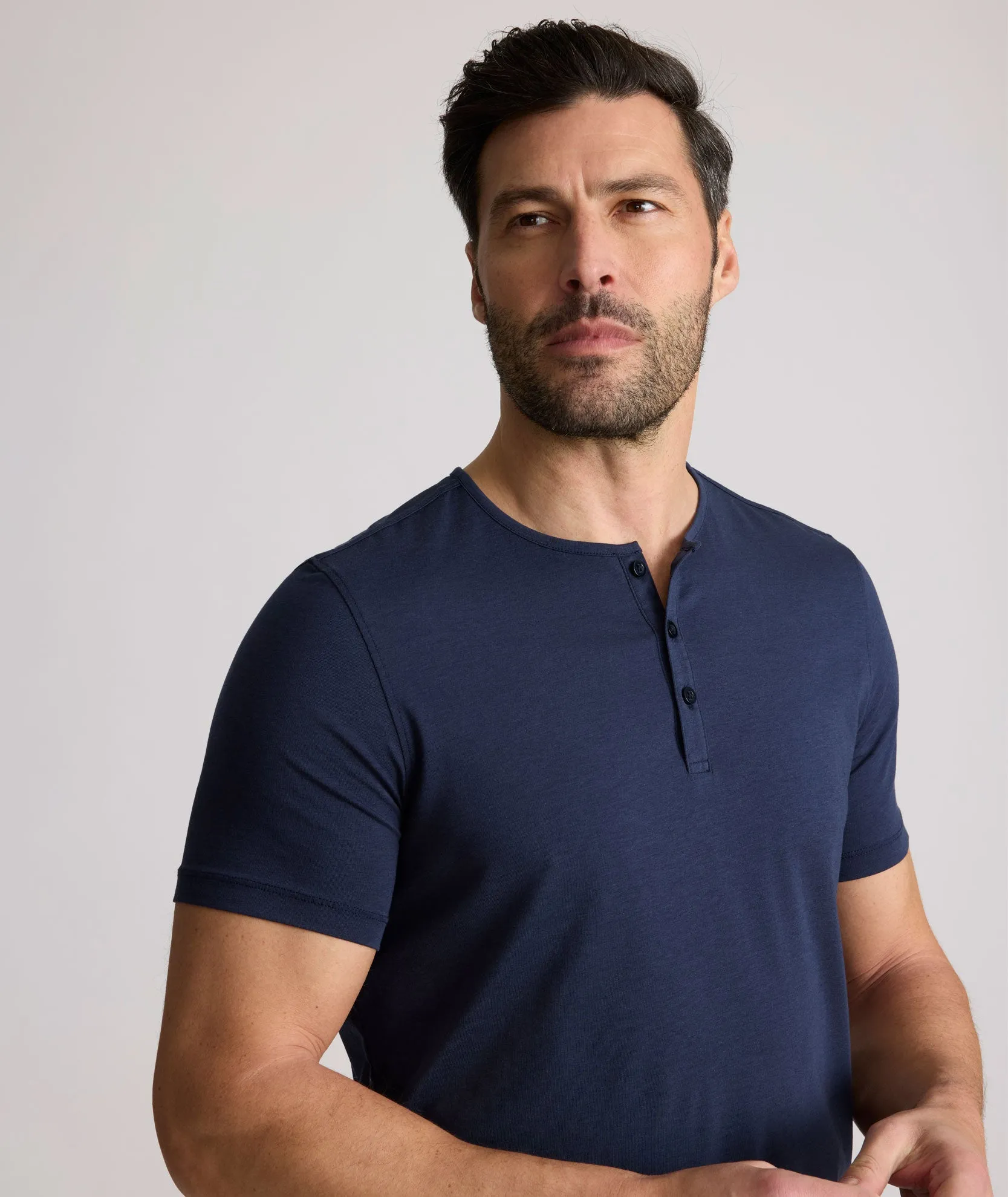 EcoSoft Short-Sleeve Henley sleek vibe
