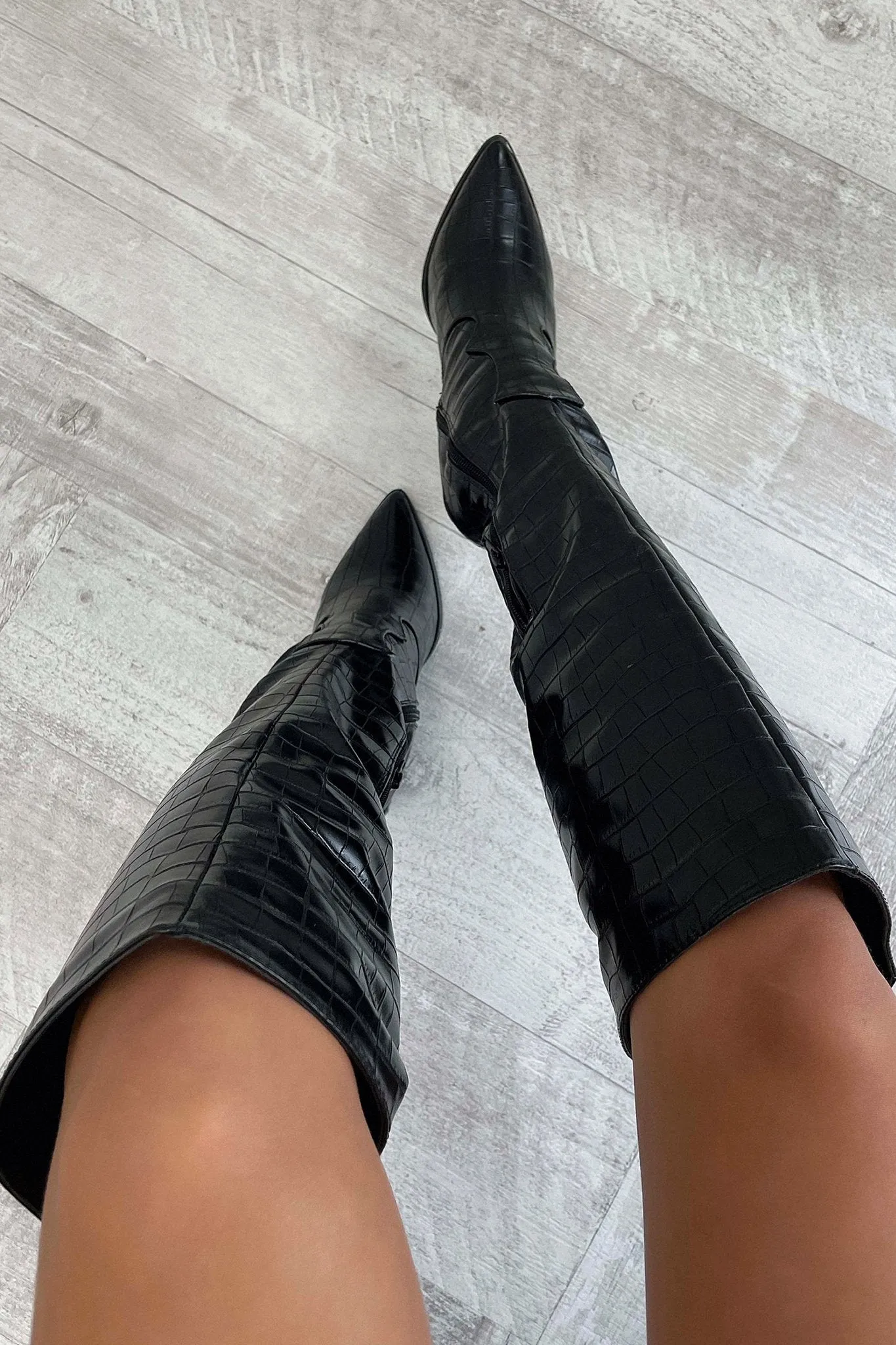 Edora Knee-High Boot - Black Croc breathable comfort
