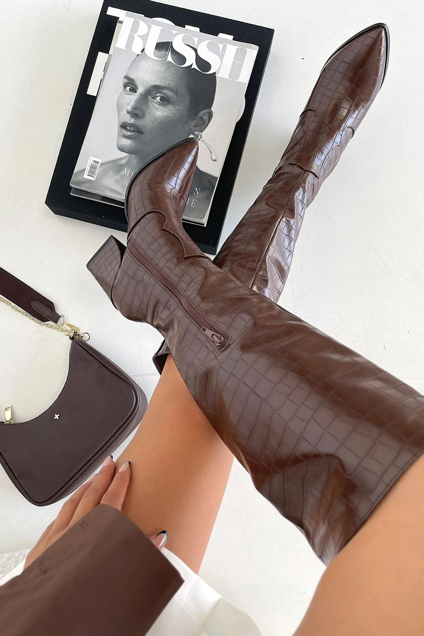 Edora Knee - High Boot - Brown Croc soft sole