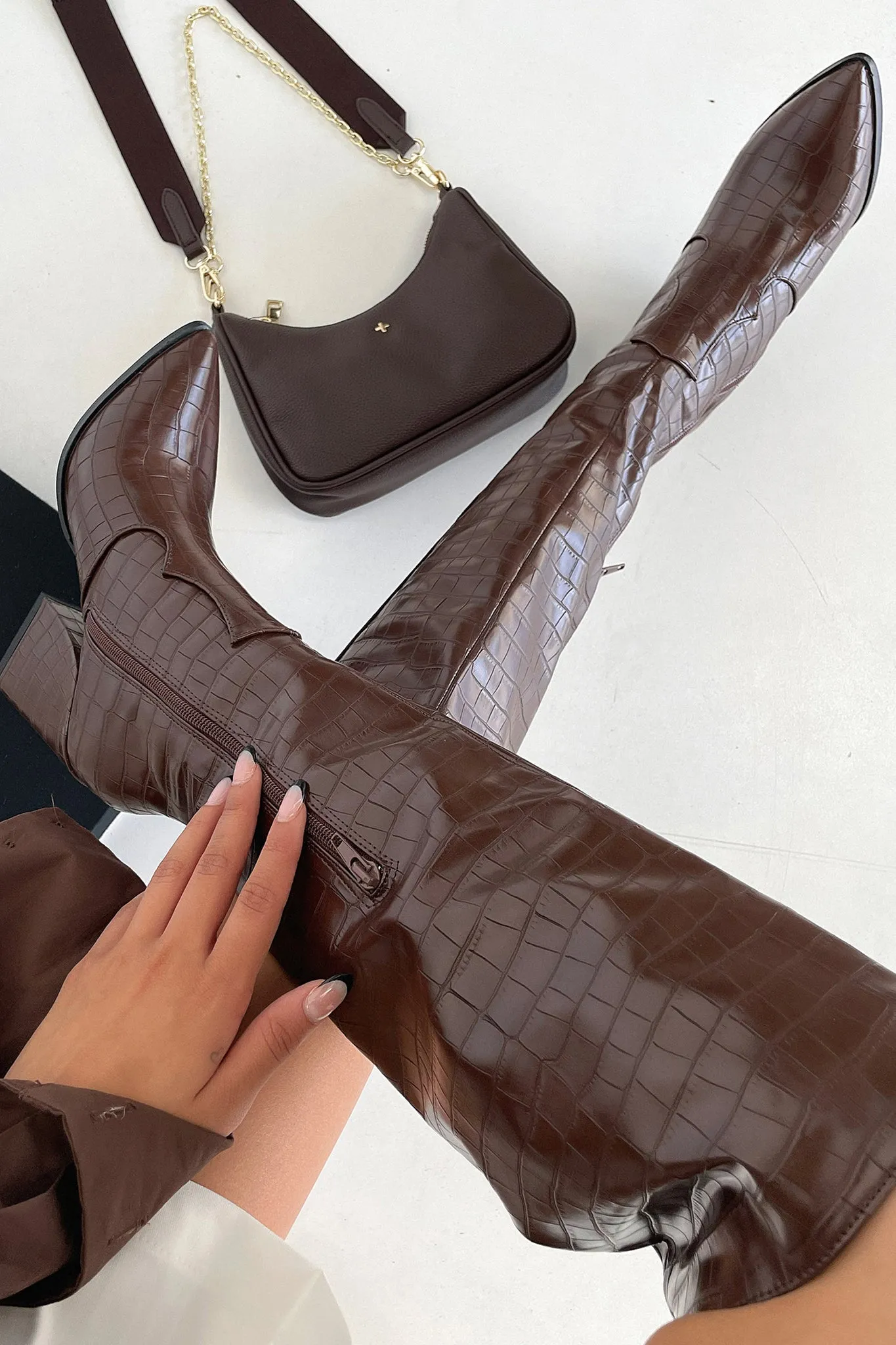 Edora Knee - High Boot - Brown Croc thick guard