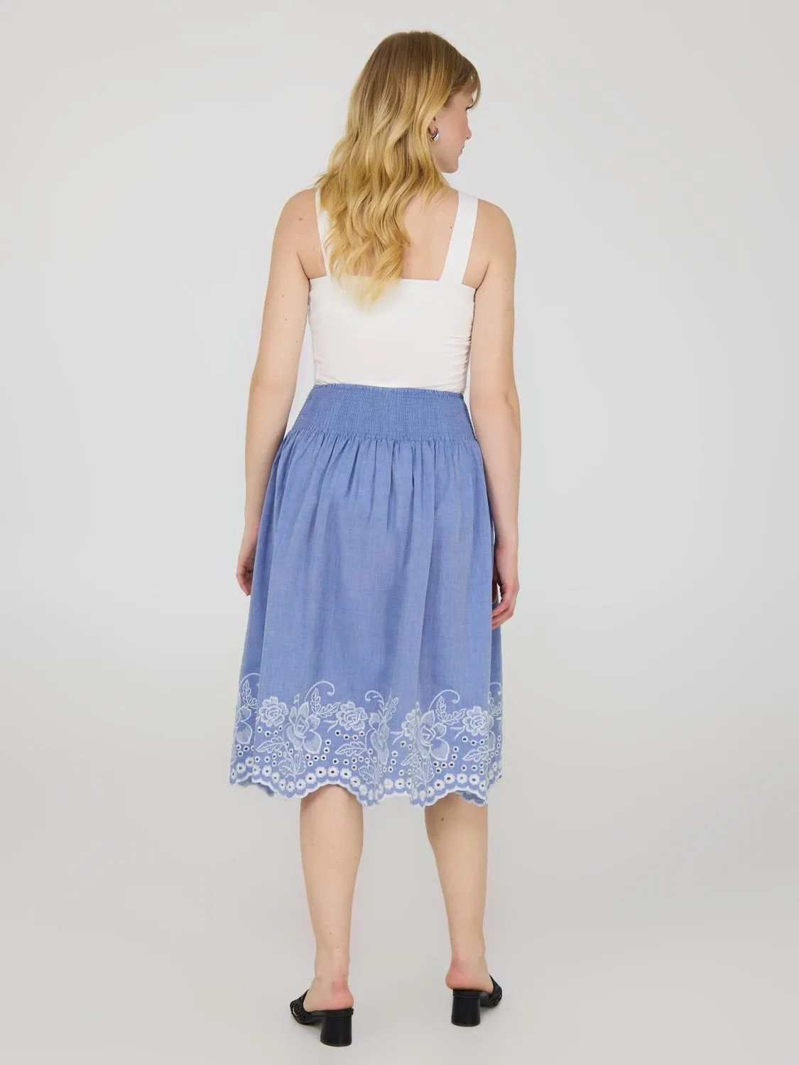 Embroidered Cotton Midi Skirt multi-style