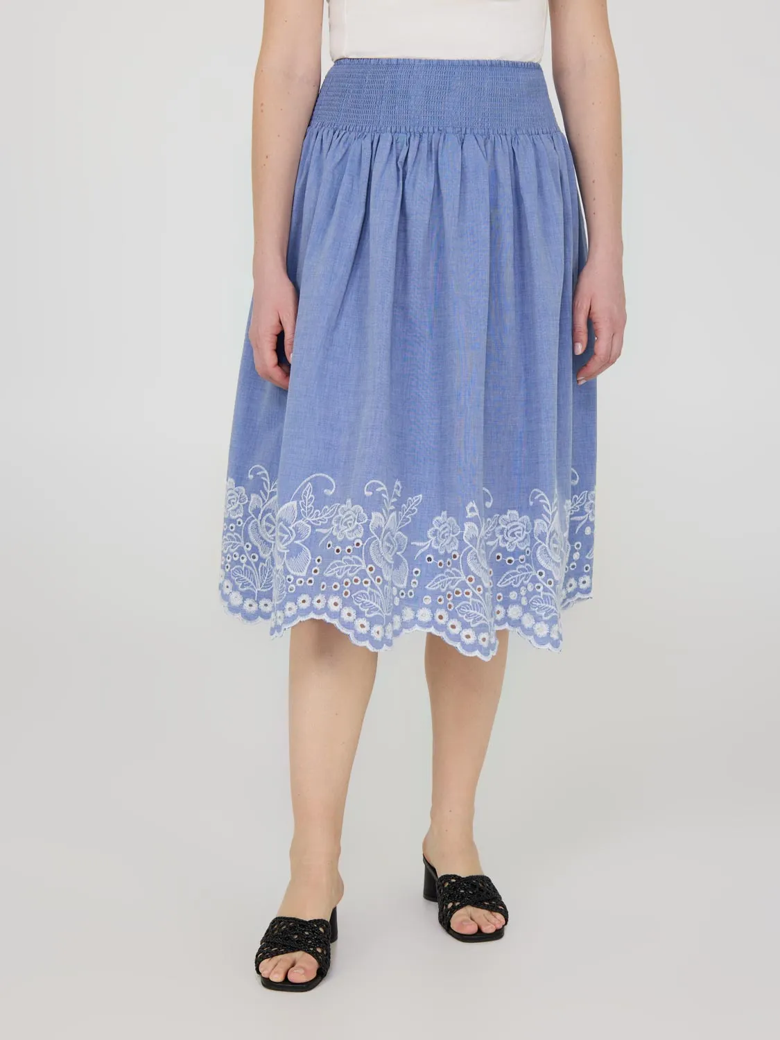 Embroidered Cotton Midi Skirt light soft