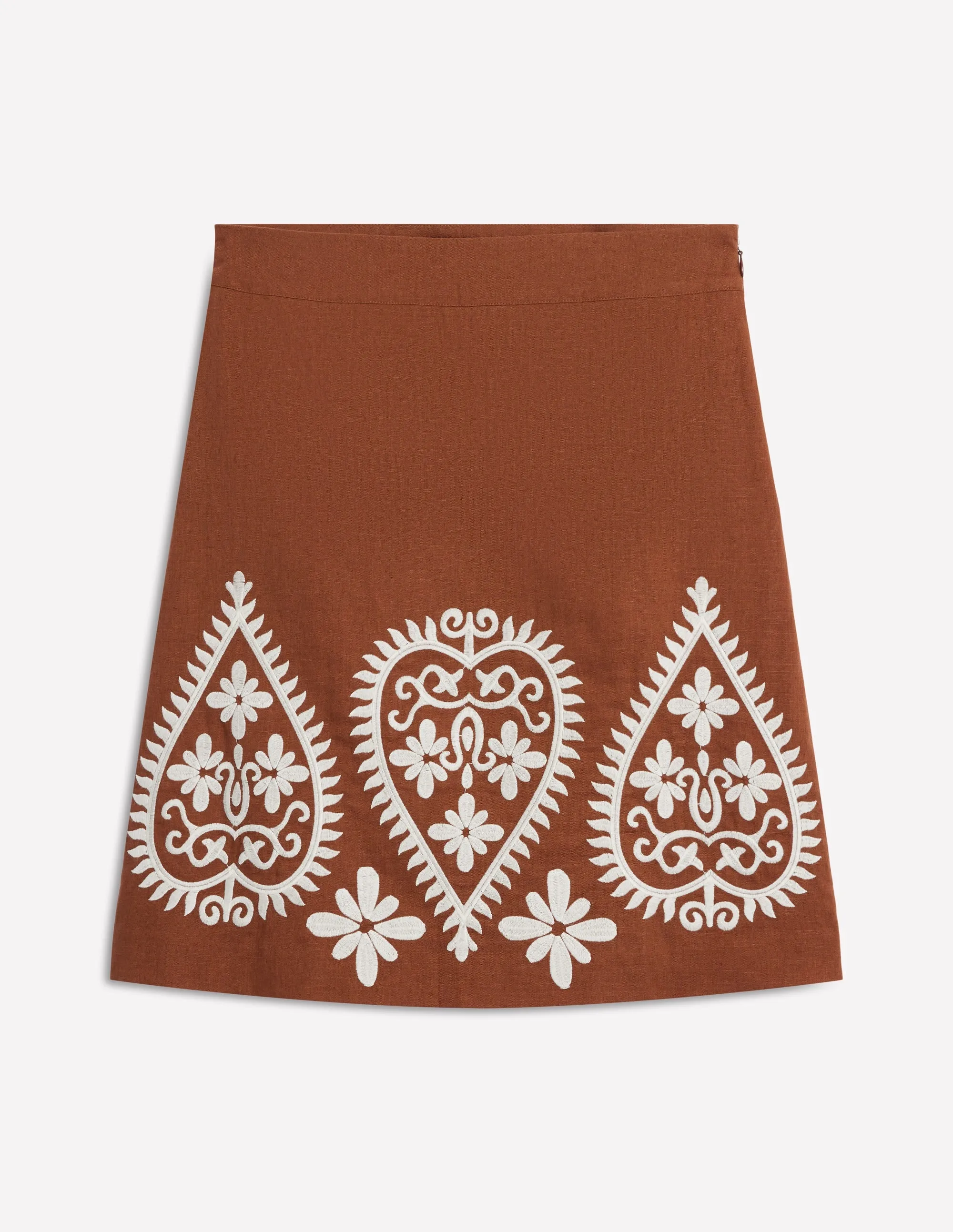 Embroidered Linen Skirt-Russet Embroidery distinct style