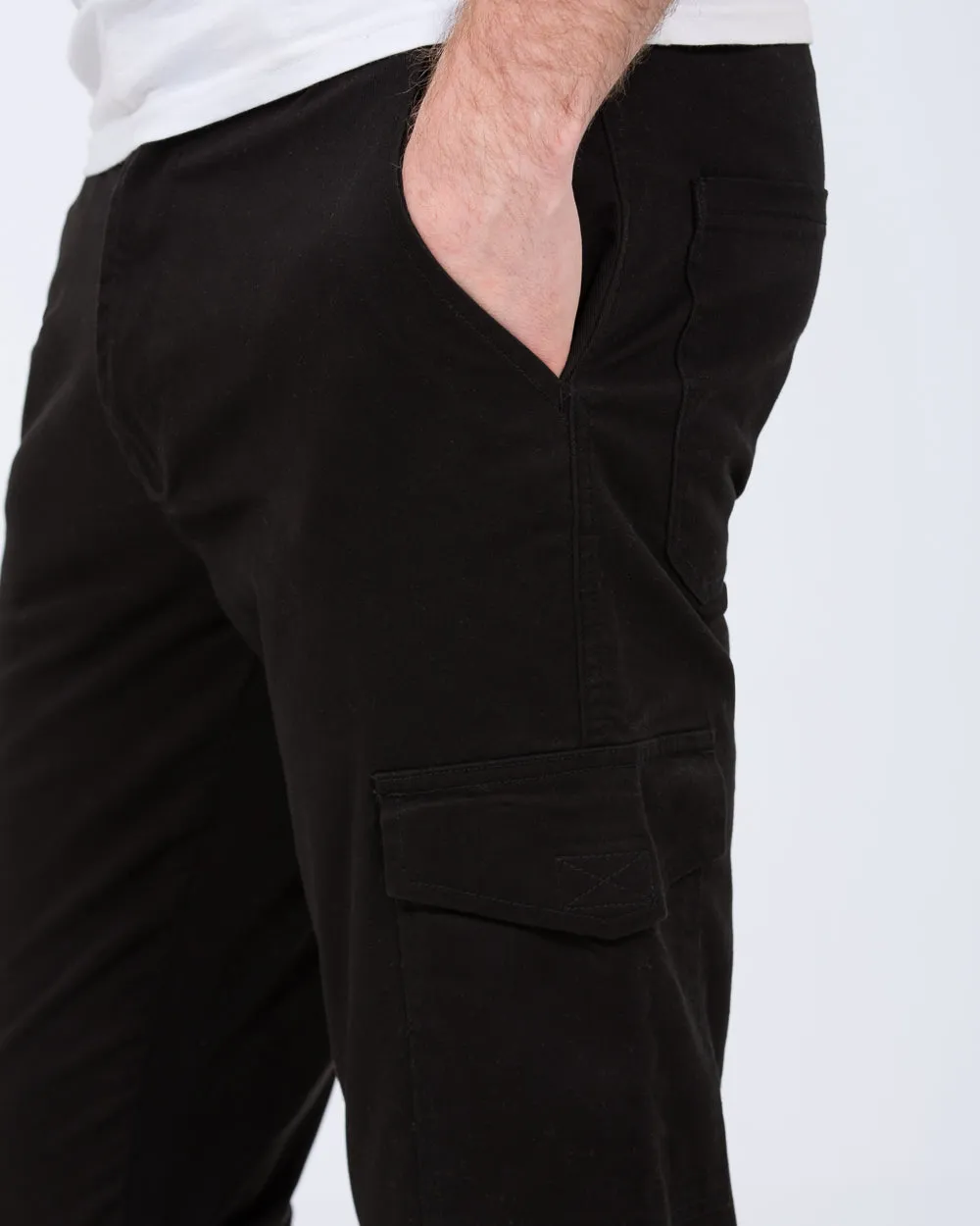 Essentalls Ray Tall Slim Fit Cargo Trousers (black) adjustable cuffs