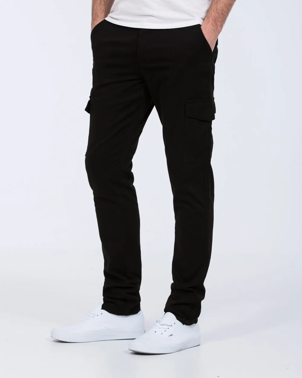 Essentalls Ray Tall Slim Fit Cargo Trousers (black) motion friendly