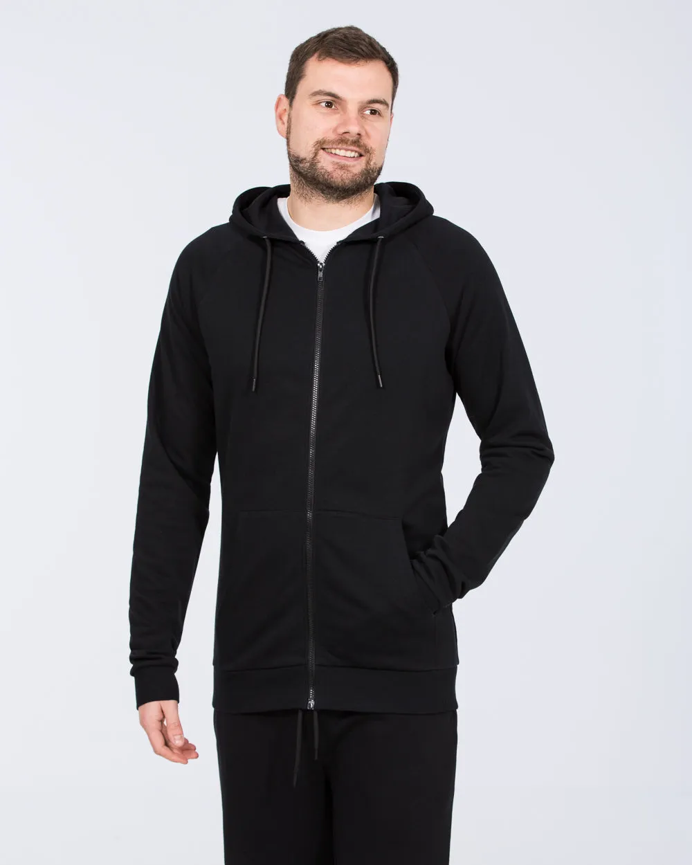 Essentalls Tall Zip Up Hoodie (black) quiet bold