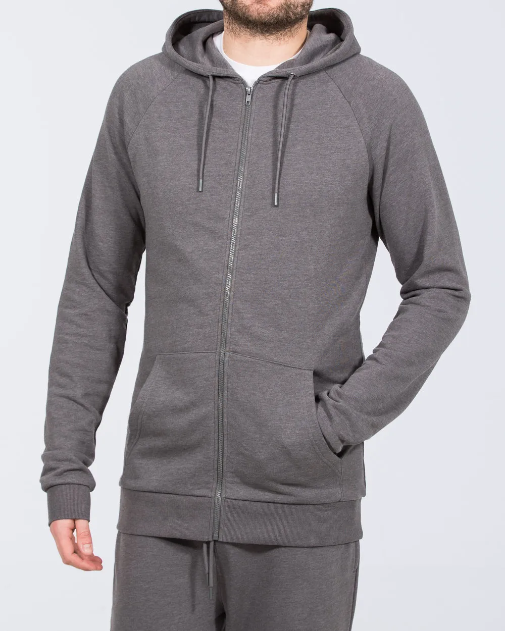 Essentalls Tall Zip Up Hoodie (charcoal) walk fit