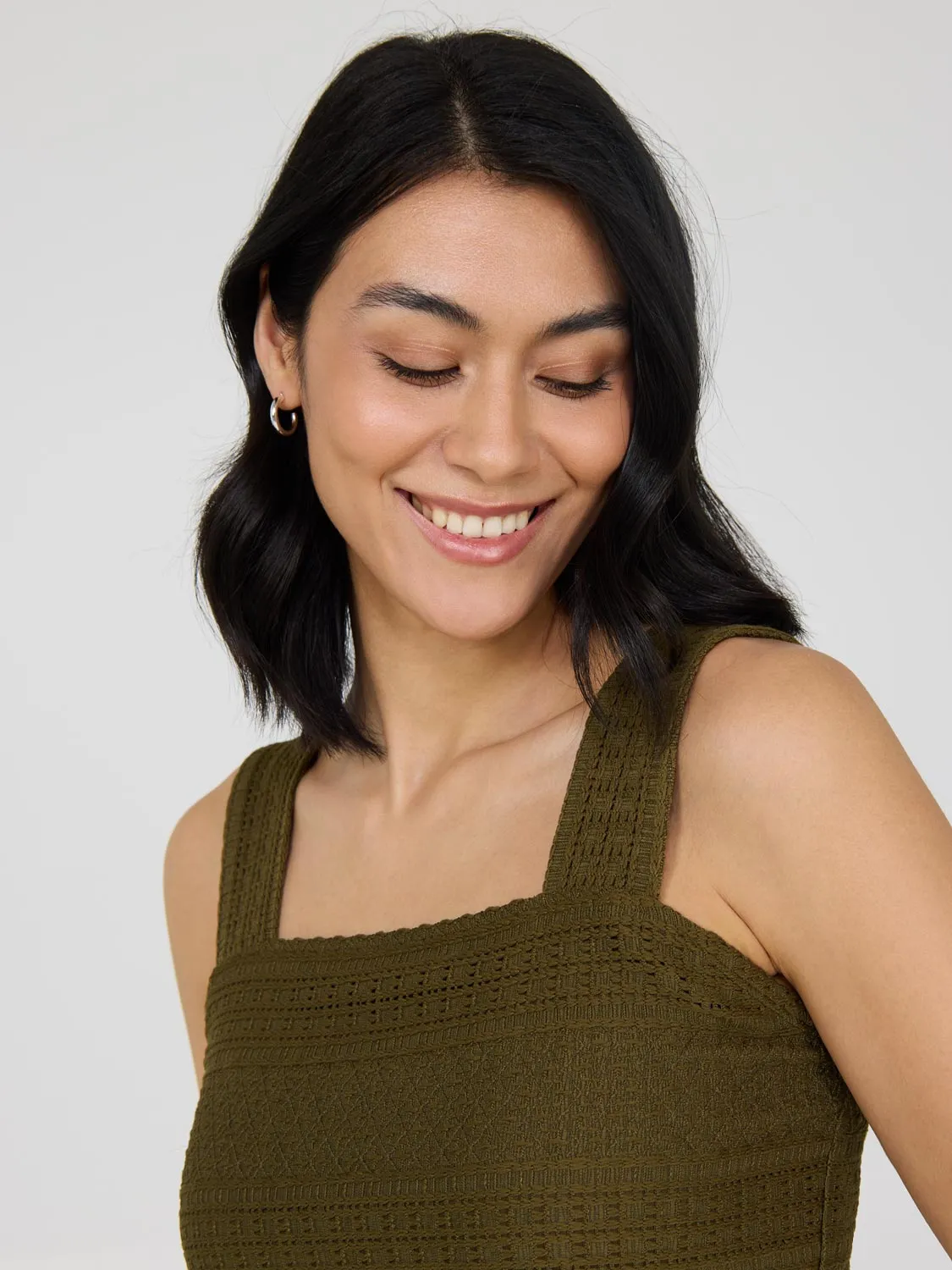 Eyelet Crochet Wide Strap Tank Top weekend casual