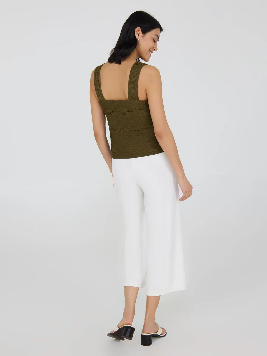 Eyelet Crochet Wide Strap Tank Top city mode