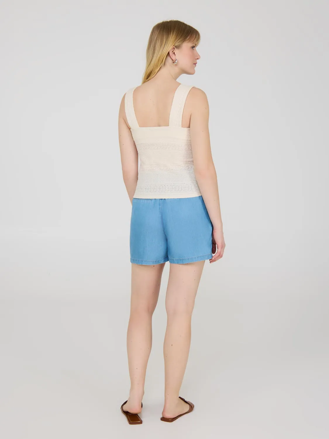 Eyelet Crochet Wide Strap Tank Top fresh tone